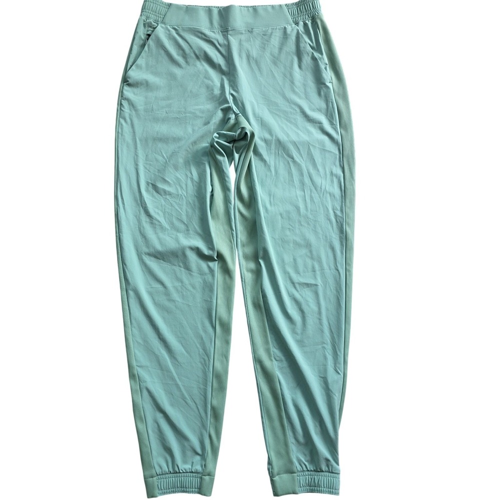 Athleta Brooklyn Jogger Pants‎ Sage Green Women 12 Ribbed Panel Tapered Fit Soft